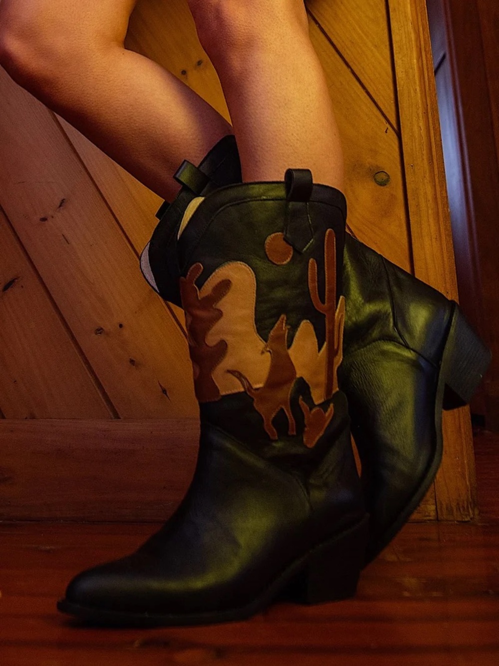 Chasing Unicorns Black & Brown Western  Desperado Ankle Boots